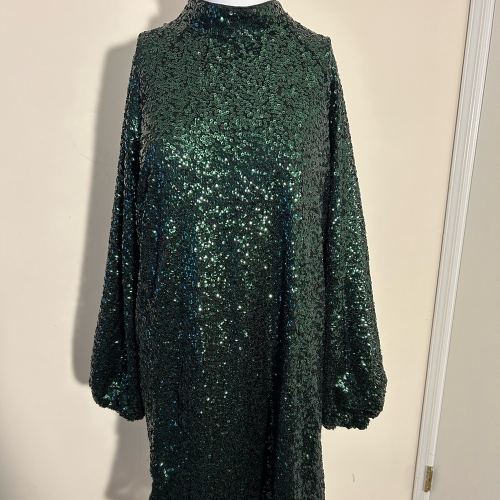 HM Women’s Hunter Green Sequins Dress Size XL NWT